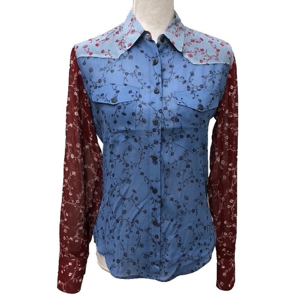 Rag & Bone Wyatt Viscose Patchwork Button Down Shirt Womens Floral XS Artsy